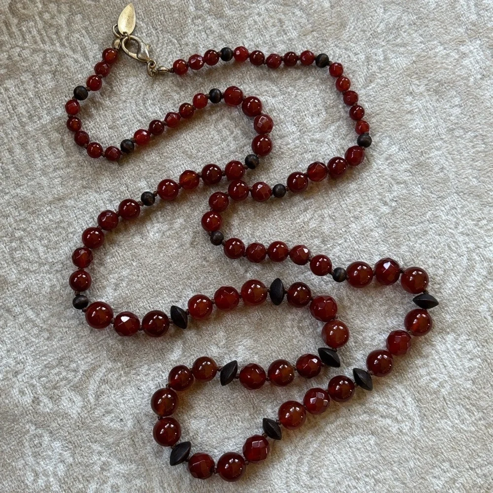 Coldwater Creek Carnelian Quartz Beaded Long Opera Necklace Boho Reddish Orange - Picture 2 of 13